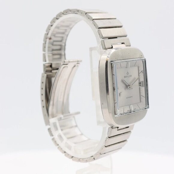 Vintage 34mm Baylor TV Dial Men\'s Automatic Wristwatch Swiss Made Steel Runs